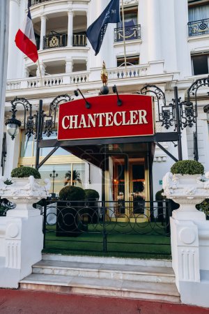 Photo for Nice, France - 19 November 2023: Entrance to the famous Chantecler restaurant in Nice, located in the Hotel Negresco - Royalty Free Image