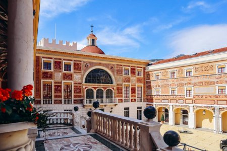 Monaco, Monaco - 2 September 2023: Luxurious courtyard of the Prince's Palace of Monaco