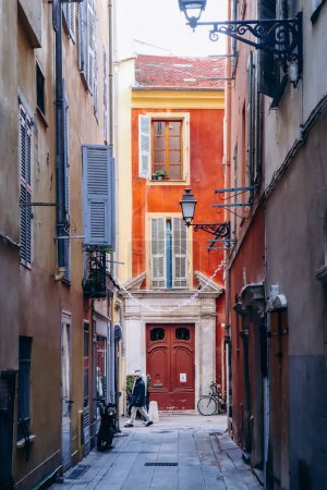 Photo for Nice, France - 12 November 2023: Houses and streets in the old part of Nice - Royalty Free Image