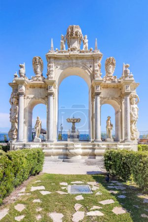 Photo for Naples, Italy - May 23, 2023:  View of the Fountain of the Giant at the seaside of Naples, Italy. The fountain was designed by Michelangelo Naccherino and Pietro Bernini in the 17th century. - Royalty Free Image
