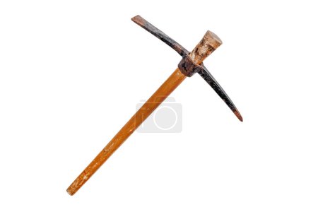 Photo for Vintage pickaxe with wood handle isolated on a white background - Royalty Free Image