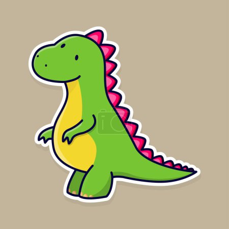 Téléchargez les photos : Petit dinosaure jaune vert et mignon, dessin animé animal. Illustration vectorielle. - en image libre de droit