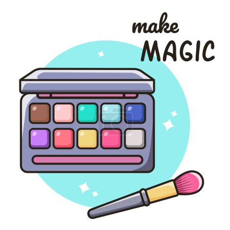 Set of decorative cosmetics. Eyeshadow palette and brush. Packaging for cosmetic products. Vector illustration in flat style.