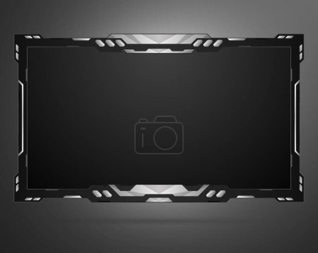 Illustration for Black and silver metal border live stream overlay video screen border frame template - Royalty Free Image