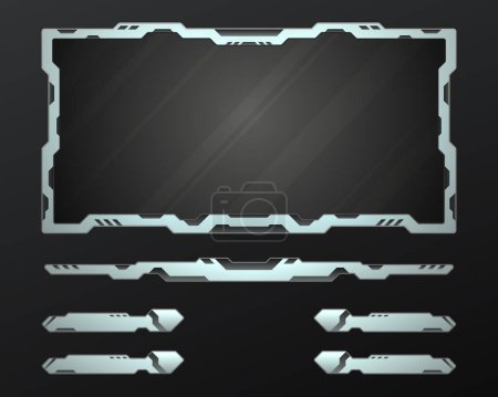 Illustration for Futuristic silver border stream overlay game gui screen panel frame template for live video broadcast - Royalty Free Image
