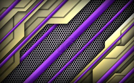 Pancarta de juego épica abstracta de metal y púrpura con panel de telón de fondo de malla, fondo de tecnología futurista para jugadores y Streamer