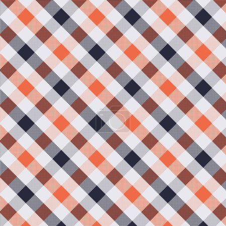 Téléchargez les photos : Plaid pixel sans couture en diagonale et motifs à carreaux en bleu foncé orange et blanc pour la conception textile. Modèle à carreaux Pixel avec des formes carrées fond graphique pour une impression en tissu. Conception vectorielle. - en image libre de droit