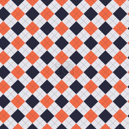 Téléchargez les photos : Motifs carrés sans couture en forme de diagonale avec des lignes de tiret en bleu foncé blanc et orange pour le design textile. Carreaux motif à carreaux fond graphique pour une impression de tissu. Conception vectorielle. - en image libre de droit