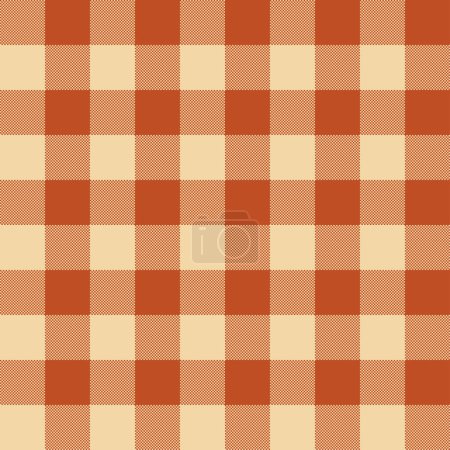 Nahtlose Pixelkarierte und karierte Muster in Orange und Beige für Textildesign. Gingham Muster mit quadratischen Formen grafischer Hintergrund für einen Stoffdruck. Vektorillustration.