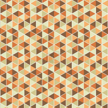 Téléchargez les photos : Motif géométrique abstrait sans couture avec des formes polygonales aux couleurs orange, marron et beige. Design plat et décoré avec des lignes blanches pour les fonds. Illustration vectorielle. - en image libre de droit