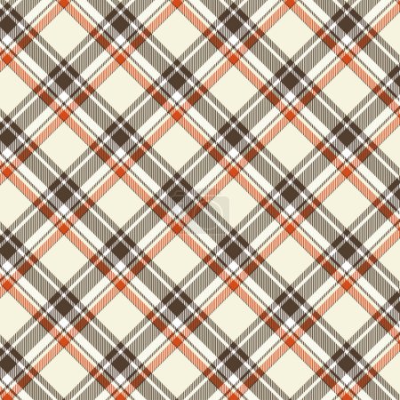 Patrones a cuadros diagonales sin costura en naranja marrón y beige para el diseño textil. Patrón a cuadros de tartán con un fondo gráfico en forma de cruz para un estampado de tela. Ilustración vectorial.