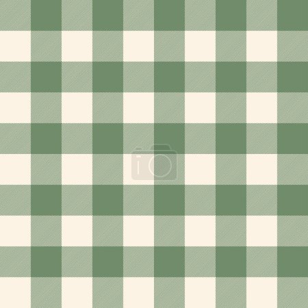 Seamless checkered patterns in green and beige for textile design. Gingham pattern with a square-shaped graphic background for a fabric print. Vector illustration.