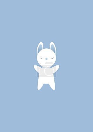 Téléchargez les illustrations : Illustration d'un lapin blanc triste qui repose avec ses pattes étalées sur un fond bleu de lundi bleu - en licence libre de droit