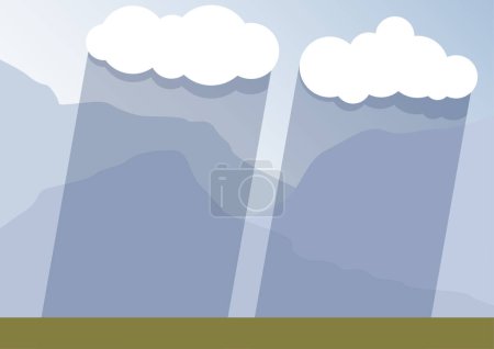 Foto de Está lloviendo de dos nubes blancas en el fondo montañas azules - Imagen libre de derechos