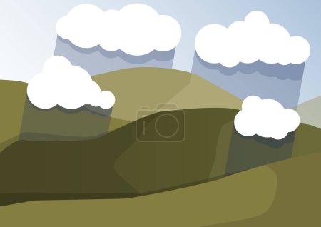 Foto de Paisaje con colinas verdes y nubes blancas de las que llueve - Imagen libre de derechos