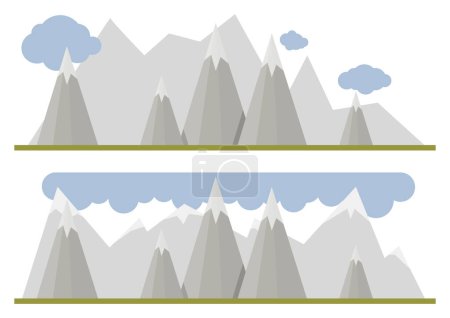 Foto de Conjunto de 2 tipos de franjas de montañas simples geométricas grises con nubes azules - Imagen libre de derechos
