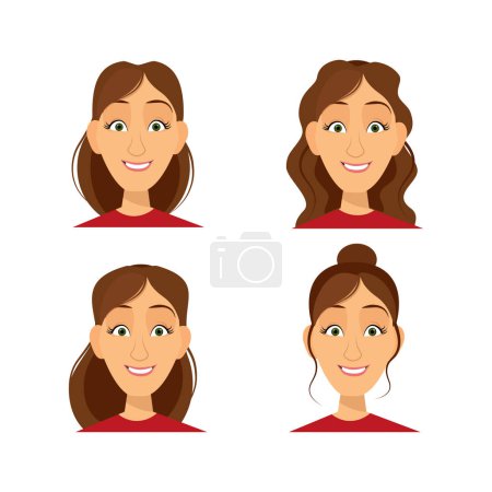 Foto de Set of brunette female avatars with a smile and different hairstyles - Imagen libre de derechos