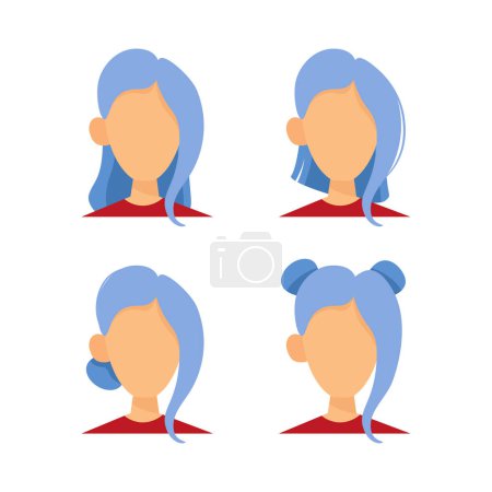 Foto de Set of avatars of a woman with blue hair and different hairstyles - Imagen libre de derechos