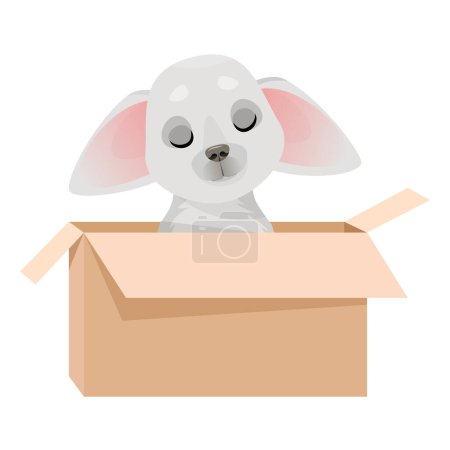 Foto de Pequeño perro gris triste en una caja de cartón - Imagen libre de derechos