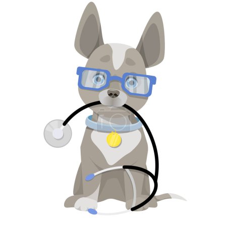 Illustration for Dog sitting with a stethoscope in his mouth - Royalty Free Image