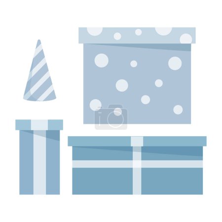 Foto de Conjunto de cajas de cumpleaños azules y sombrero - Imagen libre de derechos