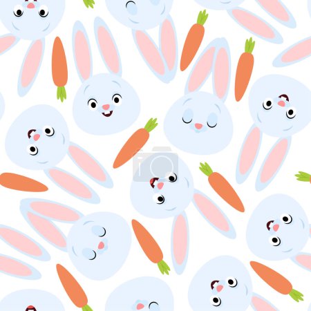 Foto de Seamless pattern with blue rabbit muzzles and carrots - Imagen libre de derechos