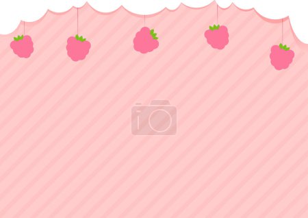 Foto de Cute pink background with white clouds on top and raspberries - Imagen libre de derechos