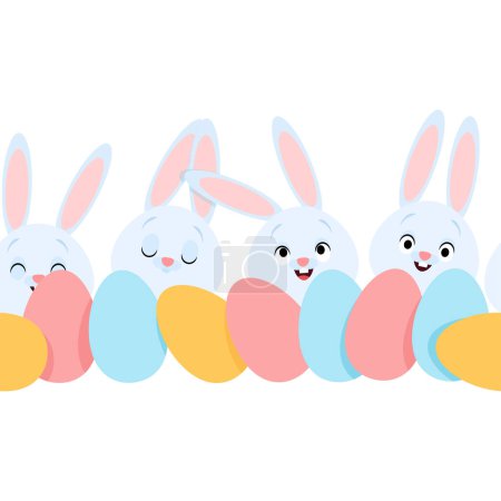 Foto de Huevos de Pascua y conejos sin costura frontera - Imagen libre de derechos