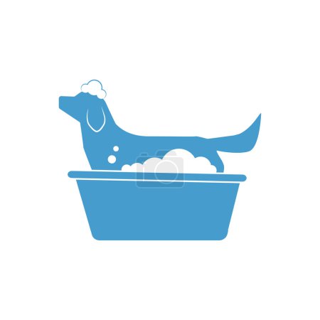Foto de Logotipo con un perro en animales de aseo de color azul - Imagen libre de derechos