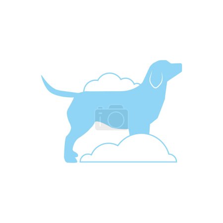 Foto de Perro en jabón suds para mascotas logotipo de aseo - Imagen libre de derechos