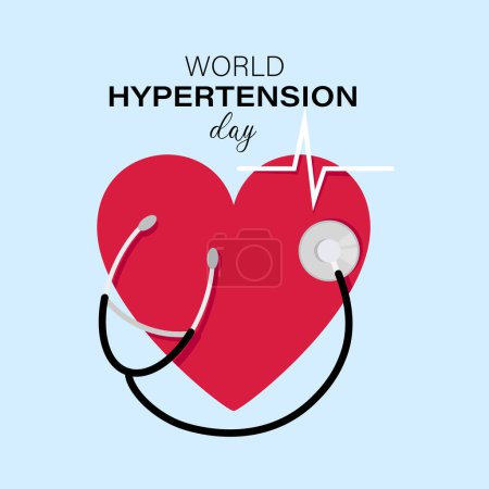 Illustration for Red heart with stethoscope for world hypertension day - Royalty Free Image