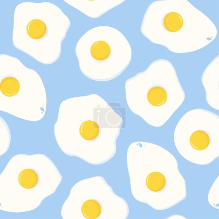 Foto de Patrón sin costuras de huevos fritos sobre un fondo azul - Imagen libre de derechos