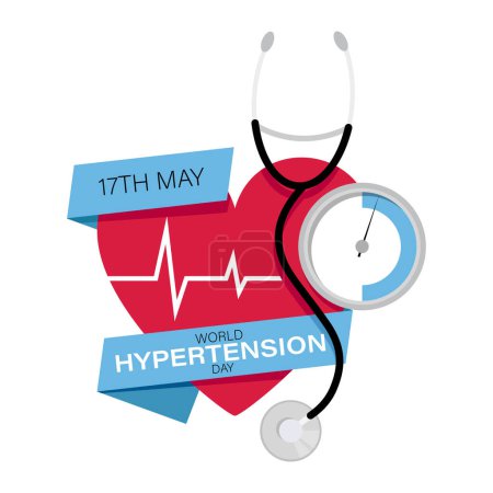 Illustration for May 17 World Hypertension Day with stethoscope and heart on white background - Royalty Free Image