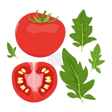 Foto de Conjunto de tomates rojos y hojas verdes - Imagen libre de derechos