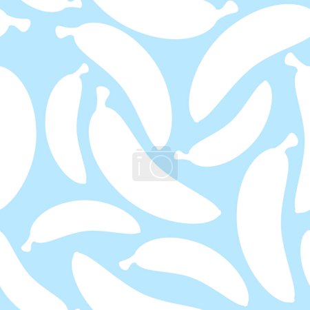 Illustration for Seamless pattern of white flat bananas on a blue background - Royalty Free Image