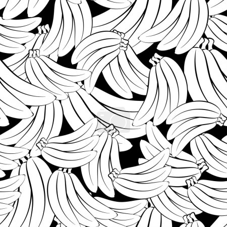 Foto de Patrón sin costuras de plátanos blancos con un contorno negro sobre un fondo negro - Imagen libre de derechos