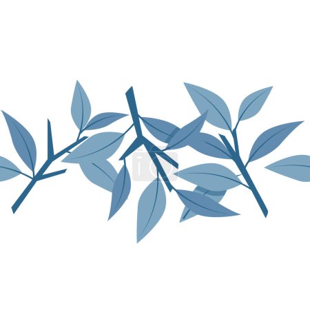 Foto de Borde sin costuras de ramas azules con hojas - Imagen libre de derechos
