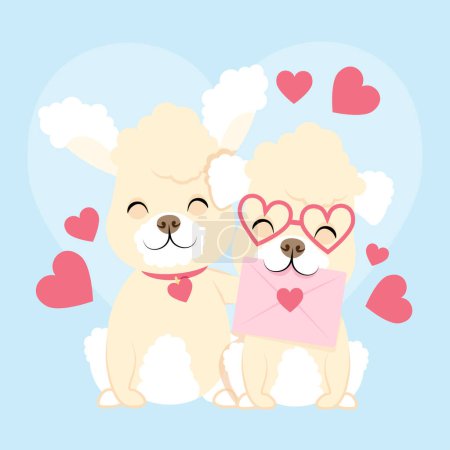 Illustration for Two cute poodles in love with hearts - Royalty Free Image