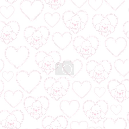 Foto de Delicado patrón rosa sin costuras de caniches lineales y corazones - Imagen libre de derechos