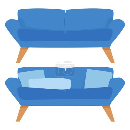 Foto de Conjunto de modernos sofás azules con almohadas - Imagen libre de derechos
