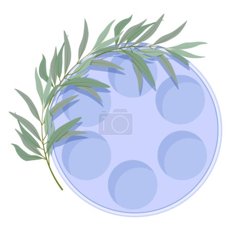 Téléchargez les illustrations : Assiette vide bleue avec branche d'olivier autour - en licence libre de droit