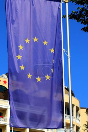 Photo for EU flag outdoors. European Union blue flag with gold stars, Commonwealth of Independent States - Royalty Free Image