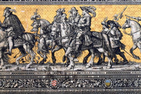 Procession des Princes, Procession princière- célèbre panneau de carreaux muraux en porcelaine de Meissen, Dresde Allemagne Saxe
