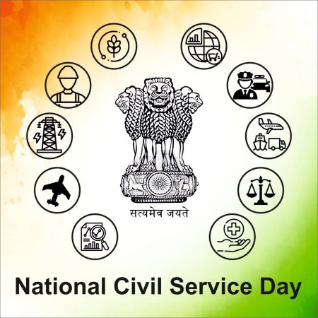 Téléchargez les photos : Salutations de la Journée nationale de la fonction publique indienne. Le texte en hindi se traduit par Vérité seule triomphe - en image libre de droit
