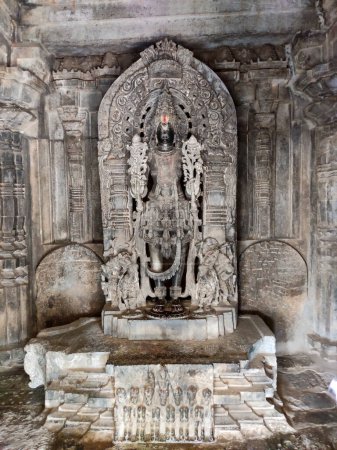 Photo for Surya (Sun god) at Hoysaleswara Temple, Halebidu, Hassan District of Karnataka state, India. The temple was built in 12th century. - Royalty Free Image