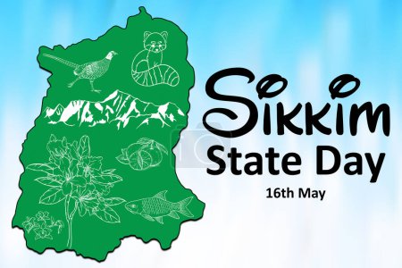 Sikkim State Day greetings, featuring concise state symbols and its map.