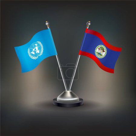 Illustration for United Nations VS Belize flag in a stand on table with transparent background - Royalty Free Image