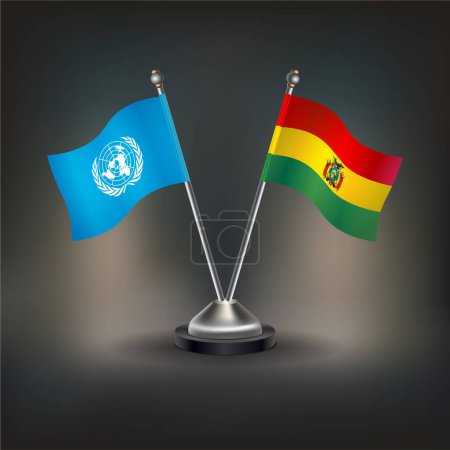 Illustration for United Nations VS Bolivia flag in a stand on table with transparent background - Royalty Free Image