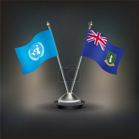 Illustration for United Nations VS British Virgin Islands flag in a stand on table with transparent background - Royalty Free Image