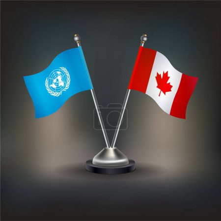 Flagge der Vereinten Nationen gegen Kanada in einem Ständer auf einem Tisch mit transparentem Hintergrund